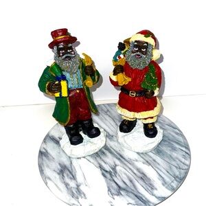Lot Of 2 Vintage Black Ethnic 10 Inch Santa Clause Figures For Home Decor